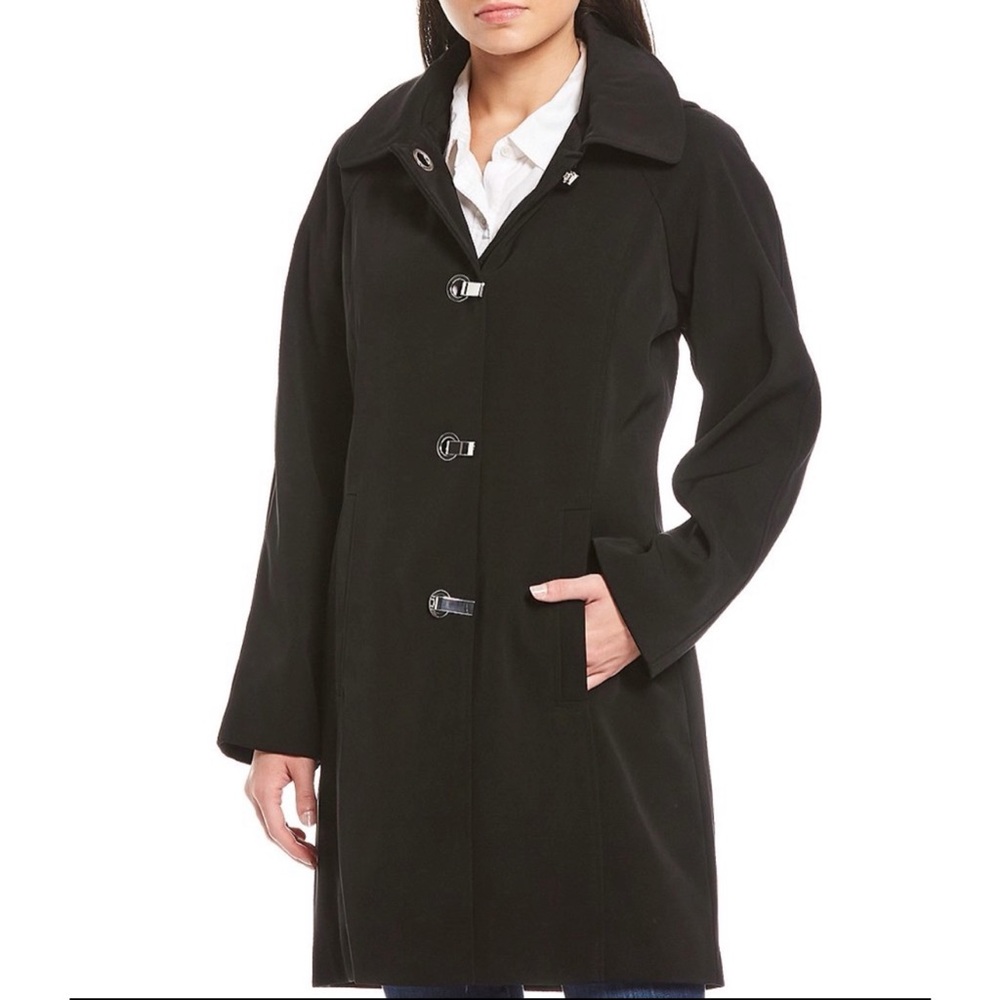 London Fog Women’s Hooded Front Closure Raincoat